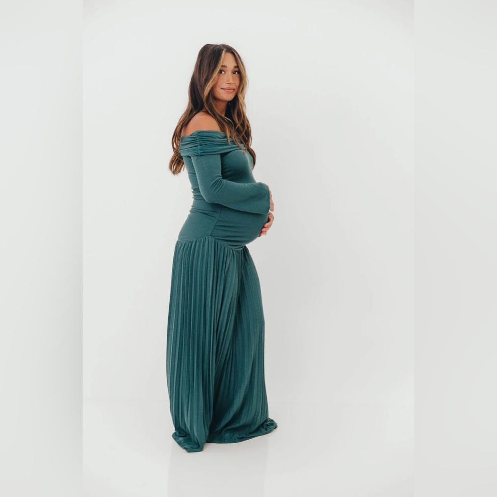 Worth Collective Lennox Long Sleeve Maxi Dress NWT Teal- Maternity Bump Friendly